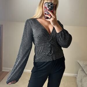 Zara: Polka Dot Stretchy Pleated Silky Blouse